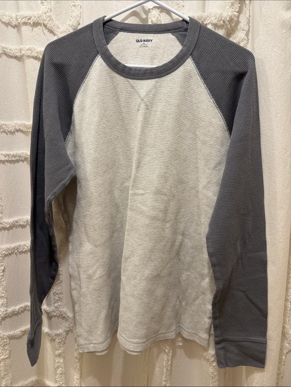 Old Navy Men's Two-Tone Waffle Crewneck Sweater - Gray & Off-White
